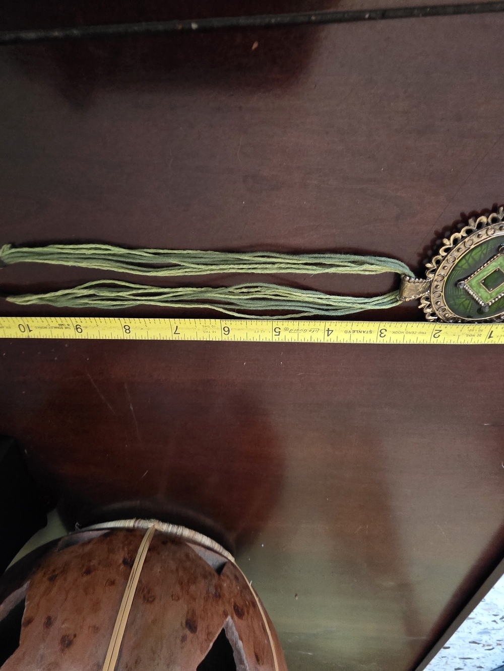 Green Glass Pendant Necklace with Ornate Metal Frame - Picture 6 of 10